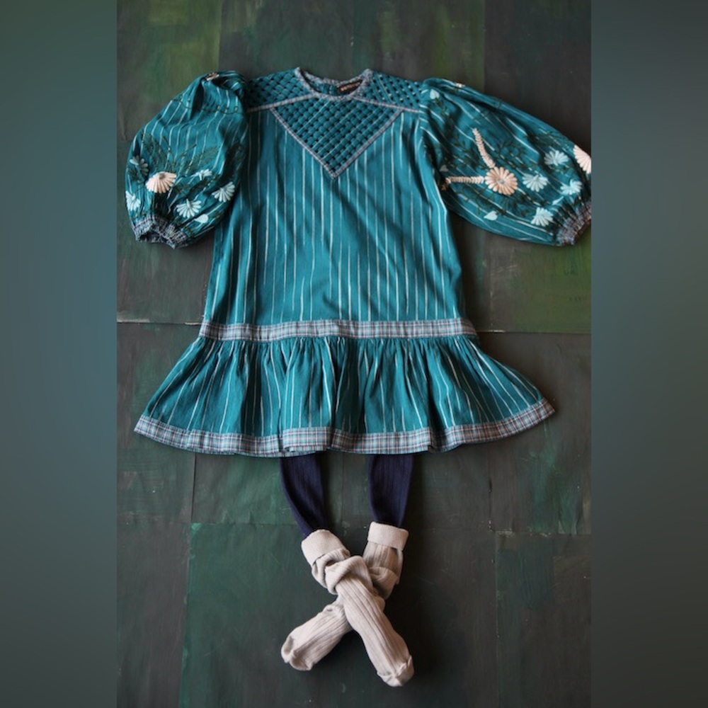 (NWT) Bonjour Diary Folk Dress Blue Ikat (4Y)